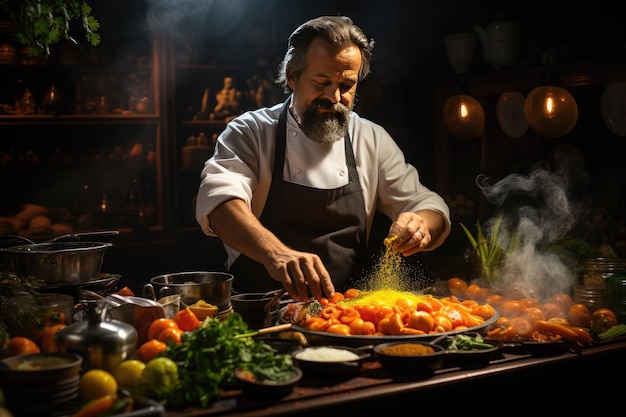 Un chef prépare un délicieux plat sain.