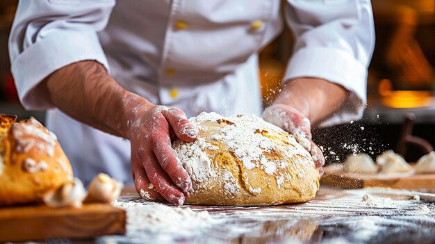 Photo un chef prépare un pain.