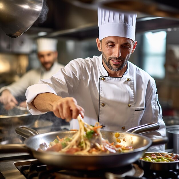 Le chef prépare un plat gastronomique.