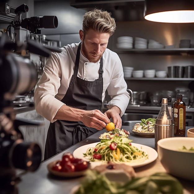 Chef professionnel cuisinant avec talent