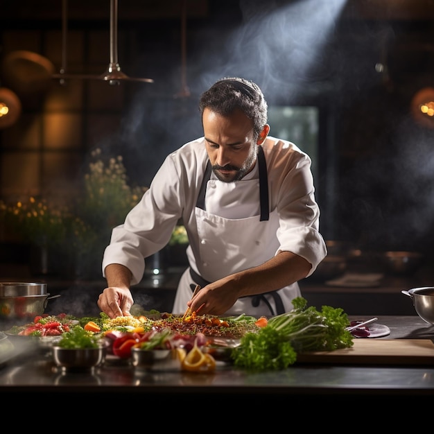 Chef professionnel préparant des plats