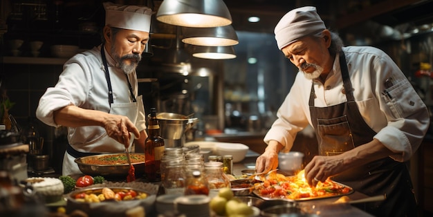 chef de restaurant cuisinant dans la cuisine IA générative