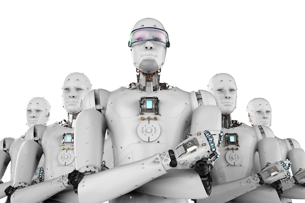 Chef de robot android rendu 3D avec équipe