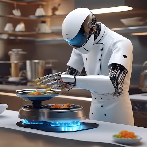 Photo un chef robot préparant une fusion de plats de gastronomie moléculaire avec des techniques innovantes