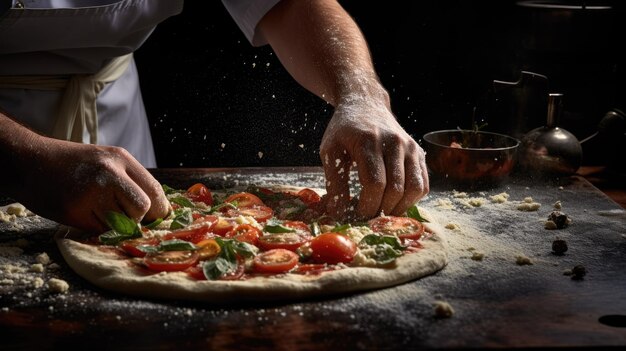 Chef39s: Les mains en train de faire de la pizza