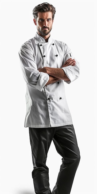 Photo chefs crossed arms attire reflective pose and professional contemplation