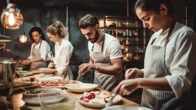 Chefs travaillant dans une cuisine de restaurant