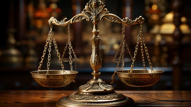 Échelles d'or de la justice dans le palais de justice Concept de la législature judiciaire et de la justice