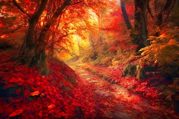 Un chemin d'automne avec des feuilles d'automne