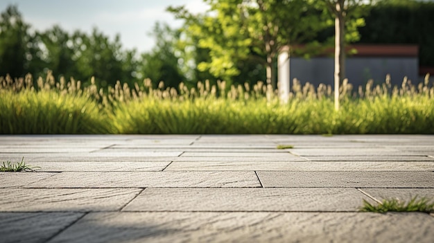 Chemin en béton avec bordure verte