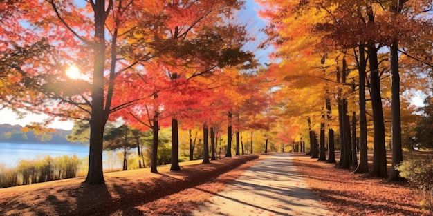 chemin boisé couvert de feuilles colorées où le parfum terreux de la forêt se remplit