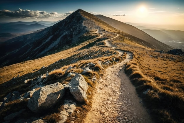 Chemin du pied de la montagne au sommet de la montagne