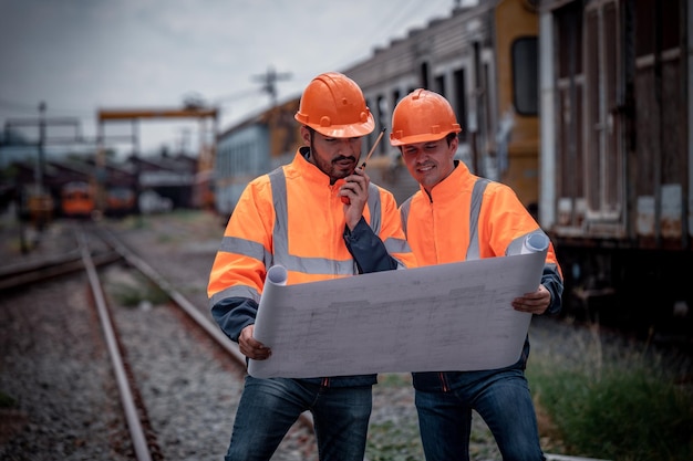 Chemin de fer du génie en cours d'inspection et de vérification de l'aiguillage ferroviaire de construction et des travaux d'entretien