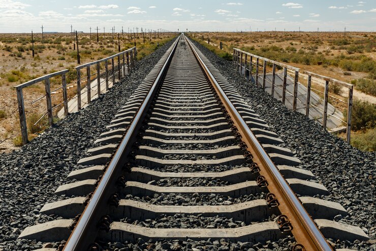 Photo chemin de fer à voie unique dans la steppe du kazakhstan