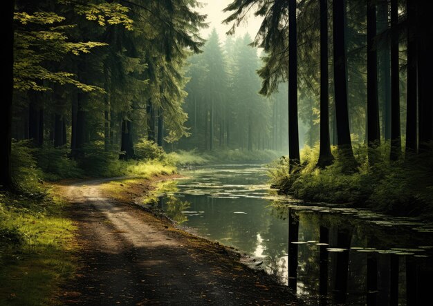 Un chemin forestier menant à un magnifique lac