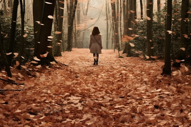 chemin forestier recouvert d'un tapis de feuilles mortes invitant à une paisible promenade automnale