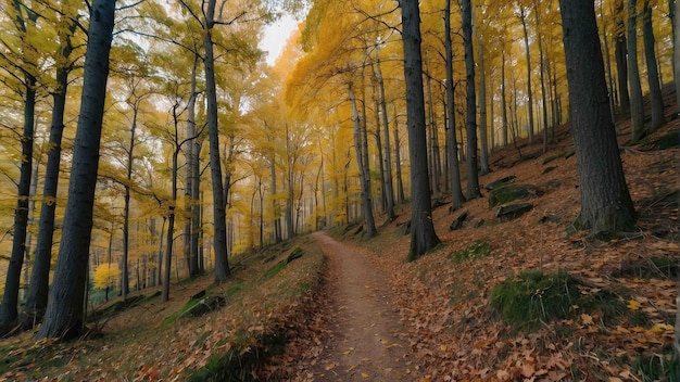 Un chemin de forêt paisible dans les couleurs de l'automne