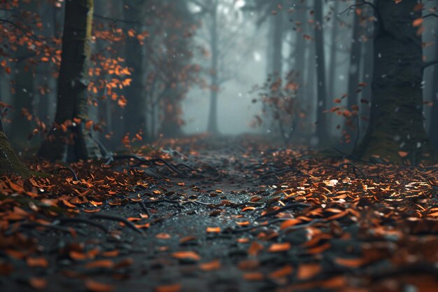 Un chemin de forêt tranquille tapissé de feuilles tombées