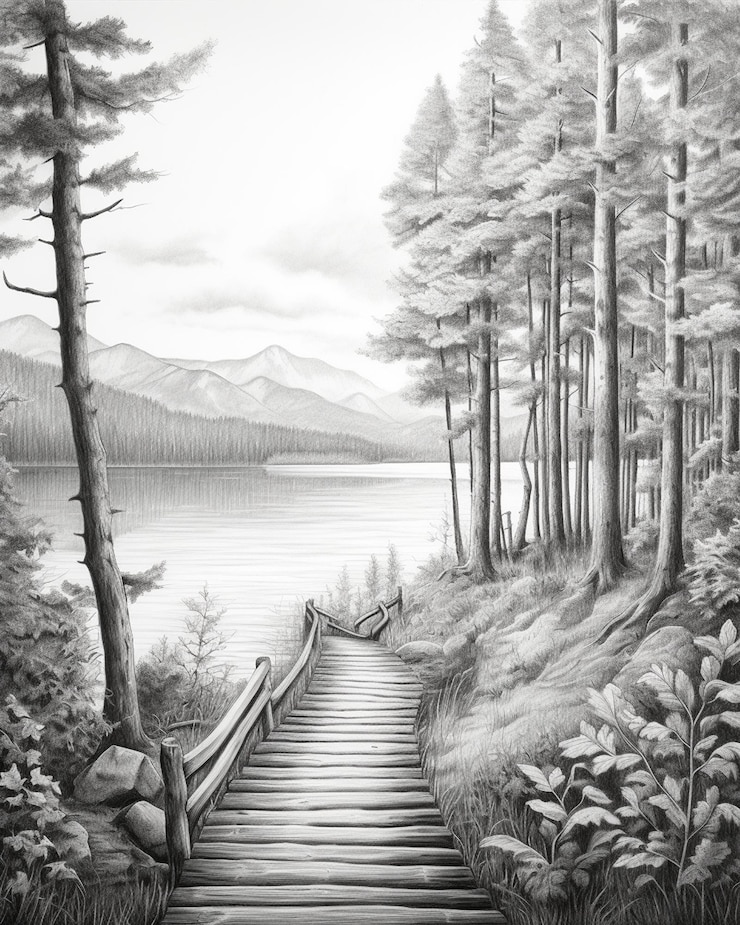 Chemin de marche du lac au pont de la rivière