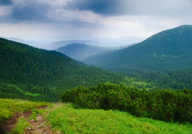 Chemin sur les montagnes en mauvais jour