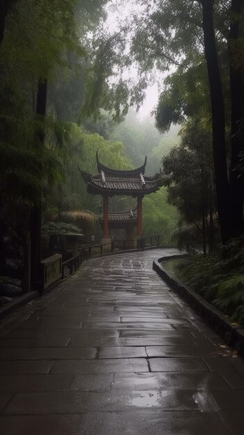 Photo un chemin avec une pagode au milieu