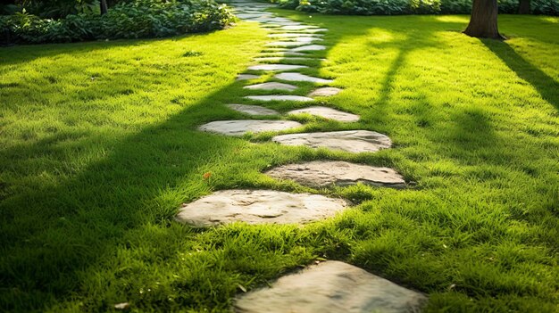 chemin de pierre dans un beau jardin d'été