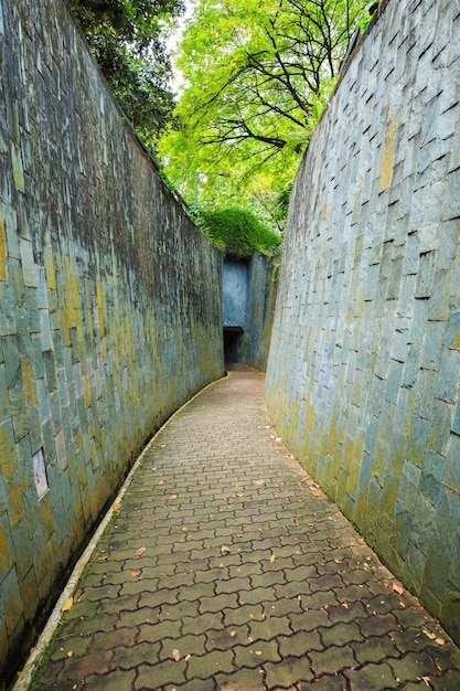 chemin de pierre dans le tunnel au Fort Canning Park, Singapour