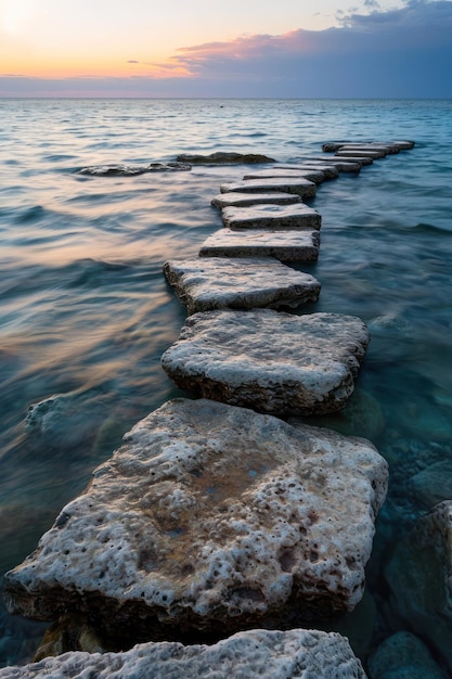 Chemin de pierre serein vers l'océan