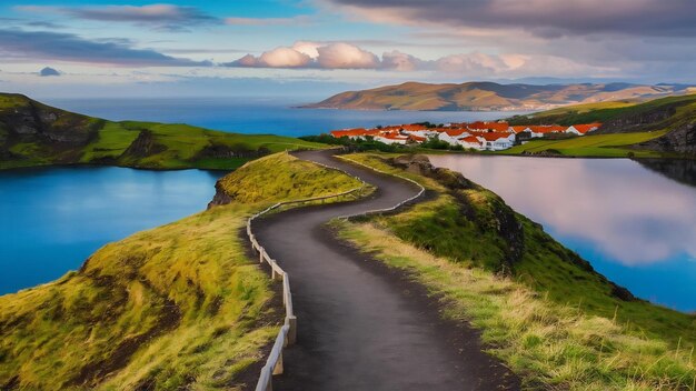 Photo chemin de randonnée vers une vue sur les lacs de sete cidades île des açores portugal