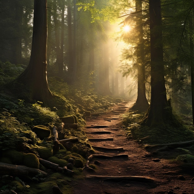 Un chemin serein qui mène à travers une forêt paisible