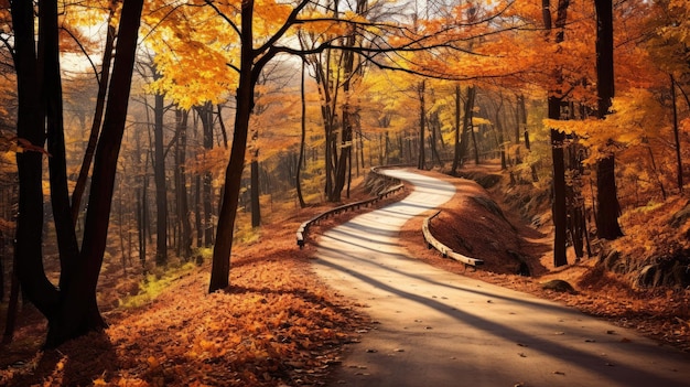 un chemin sinueux à travers une forêt d'automne pittoresque