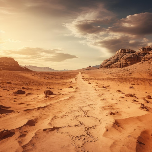 un chemin de terre à travers un désert