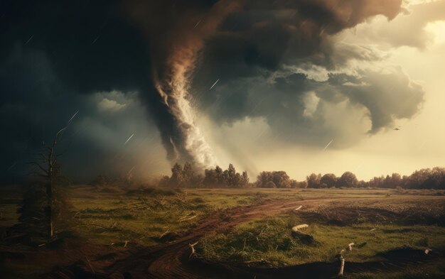 Le chemin de la tornade traverse une étendue verte et paisible