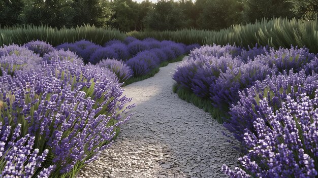 Un chemin à travers un champ de lavande