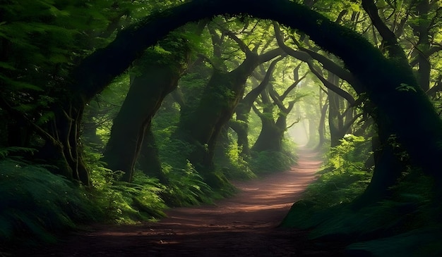 Photo un chemin à travers une forêt étrange et magnifique