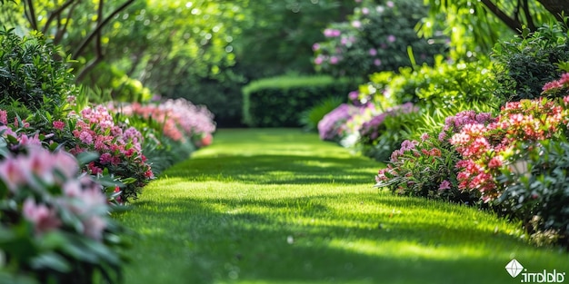 Un chemin à travers un jardin luxuriant