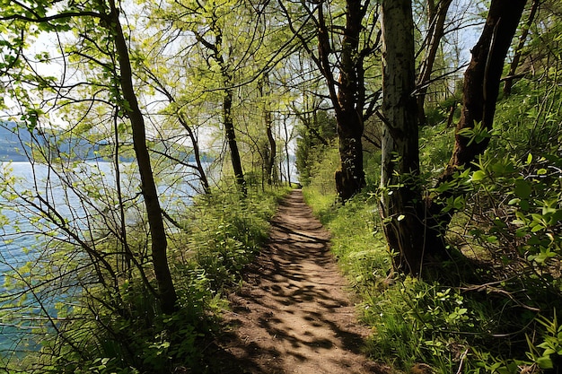 Photo chemin vers le lac dans la forêt de printemps paysage naturel russie