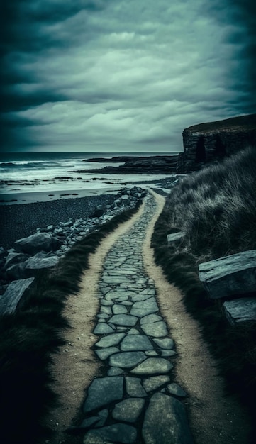 Un chemin vers la mer avec le ciel en arrière-plan