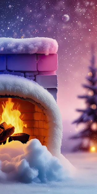 une cheminée avec un arbre de Noël au sommet