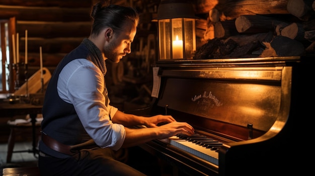 La cheminée du pianiste de la cabane de montagne complète la sérénité confortable