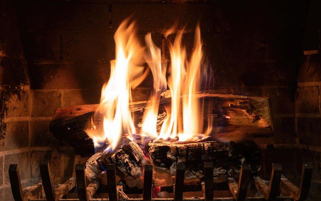 cheminée fermée flamme de feu et bûche brûlante maison chaude en hiver