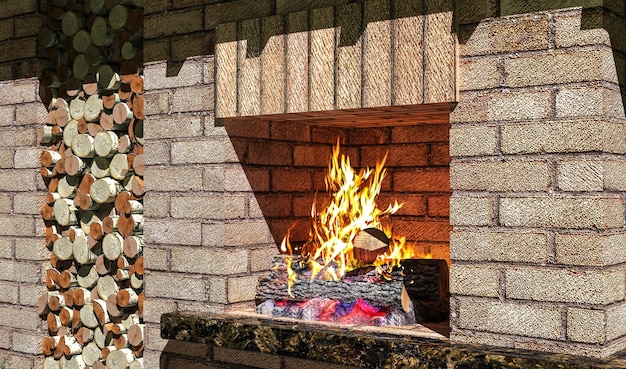 Cheminée avec feu de bois et en niche