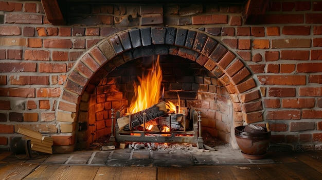 Photo une cheminée en pierre antique avec un feu qui brûle dedans.