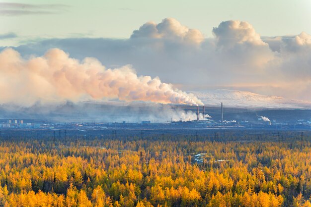 Des cheminées qui polluent l'atmosphère. Catastrophe écologique.