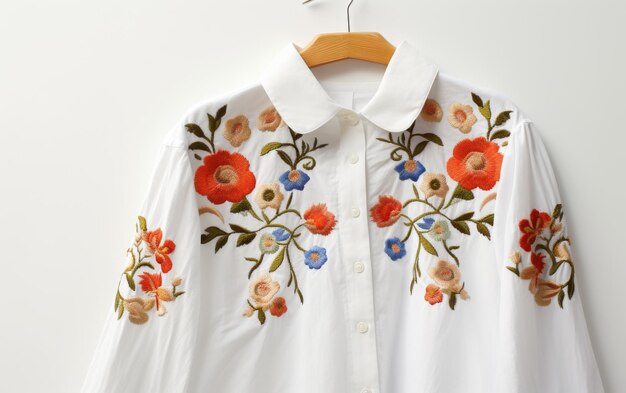 La chemise blanche avec des fleurs colorées