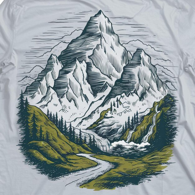 Photo une chemise blanche avec une image d'une montagne et d'une piste
