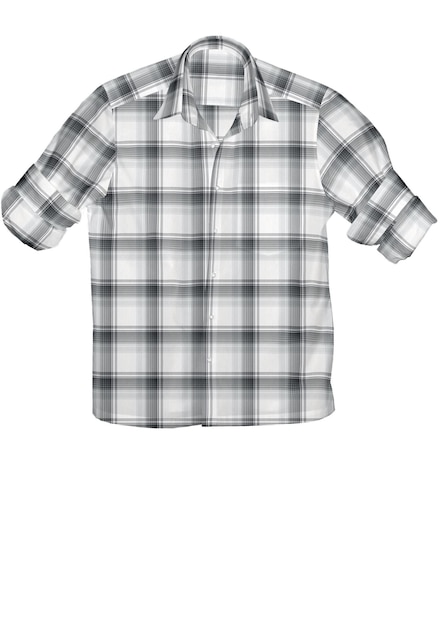Une chemise à carreaux gris et blanc avec un col noir.