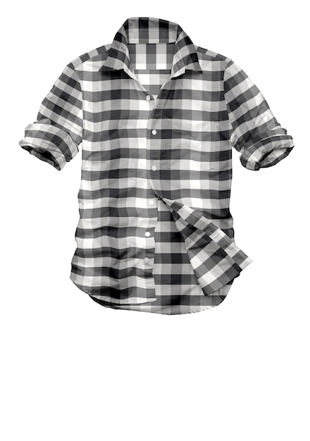 Une chemise à carreaux noir et blanc se bloque sur un fond blanc