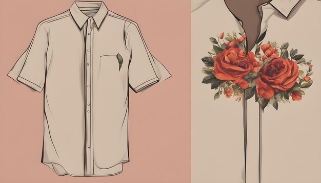 une chemise avec une fleur dessus est montrée avec une chemise dessus