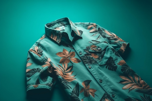 Une chemise hawaïenne verte avec un imprimé tropical dessus
